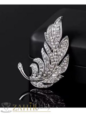 Уникално красива брошка кристално листо на сребриста основа, размер 6 на 3 см, супер изработка - B1471